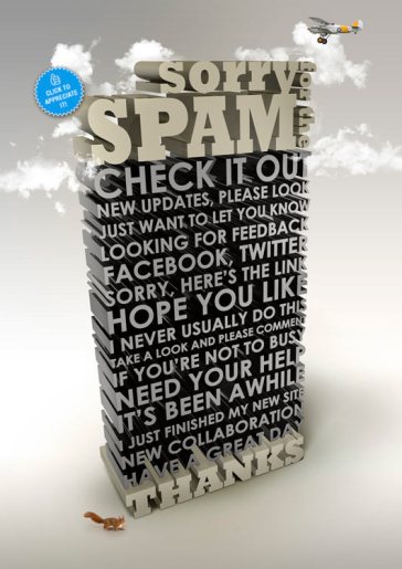 Image of text of words related to spam and social media