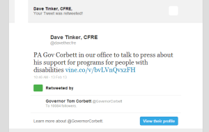 Image of email stating the Governor retweeted my tweet